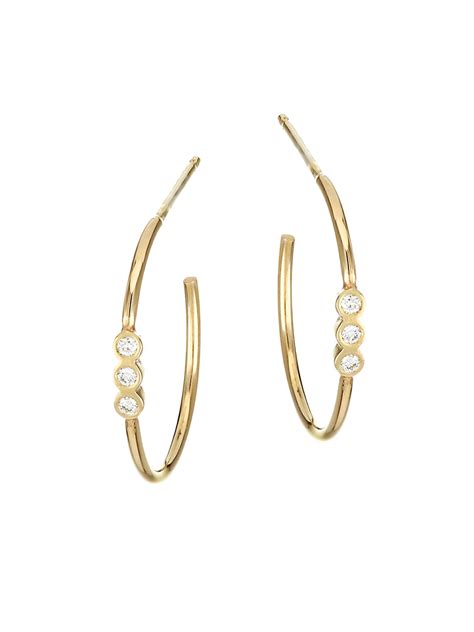 Lyst Zoe Chicco Small 14k Yellow Gold Diamond Bezel Hoop Earrings