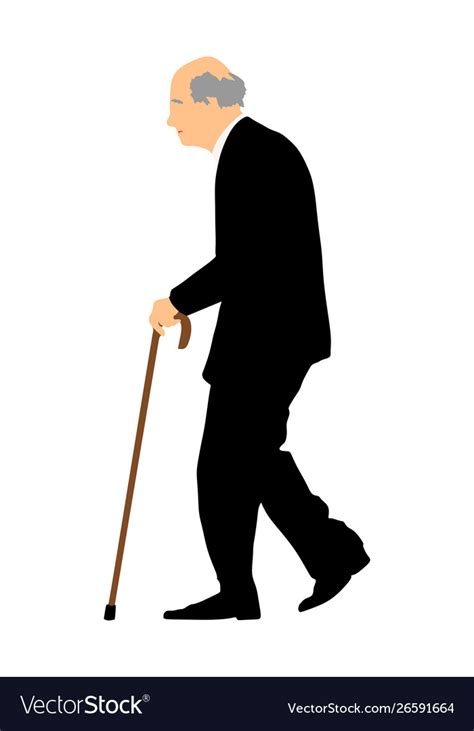 Old Man Person Walking With Stick Grandfather Walk