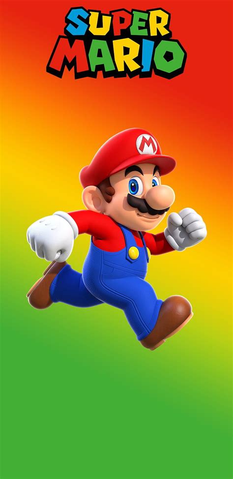 An Image Of Mario Running With The Words Super Mario On Its Back Ground