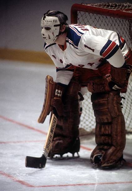 Goalie Ed Giacomin Of The New York Rangers Defends The Net During An