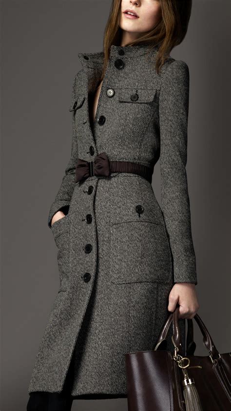 Lyst Burberry Wool Full Skirt Coat In Gray
