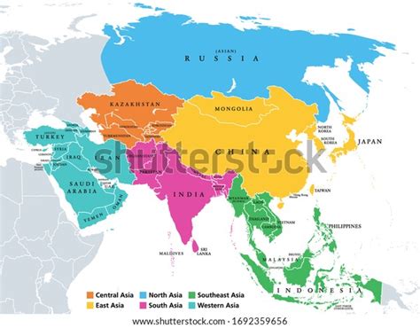 Main Regions Asia Political Map Single Stock Vector Royalty Free