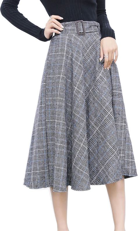 Womens Winter Maxi Skirts High Waist Long Wool Pleated Warm A Line Lined Woolen Thicken Swing
