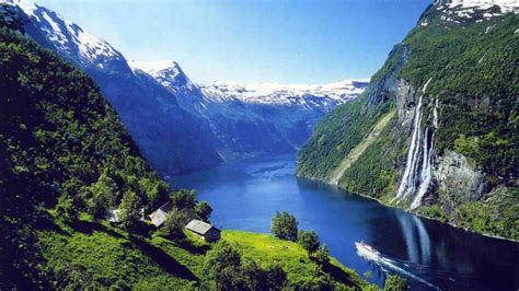 🥇 Snow Houses Norway Europe Boats Rivers Fjord Wallpaper