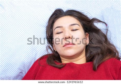 Young Attractive Woman Sleeping Bed Home Stock Photo 1241965612
