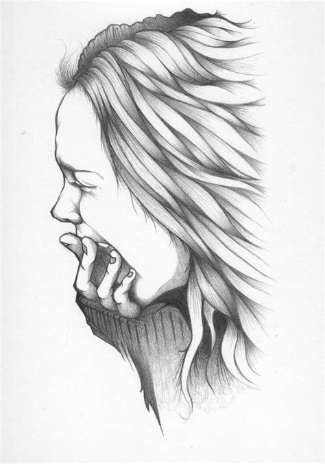 Depressed Girl Drawing Pencil Sketch Colorful Realistic Art Images
