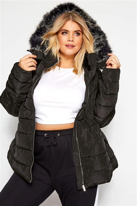 Black Hooded Panel Puffer Coat Sizes 16 40 Yours Clothing