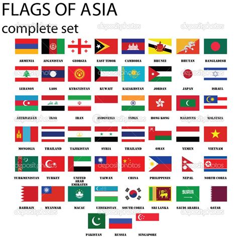 Asian Continent Flags Complete Set In Original Colors — Asia All