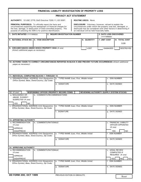 Dd Form 200 Financial Liability Investigation Of Property Loss