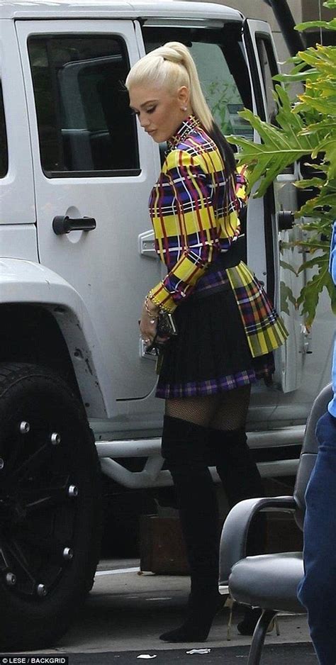 Gwen Stefani Flaunts Plump Pout And Dip Dyed Locks In Plaid Mini Dress