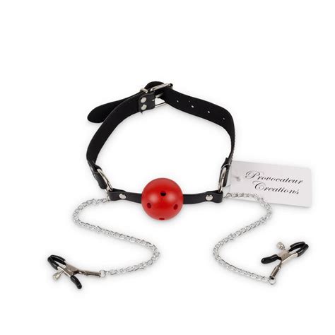 Bondage Bdsm Mouth Ball Gag With Nipple Clamps Chain Sex Adult Etsy