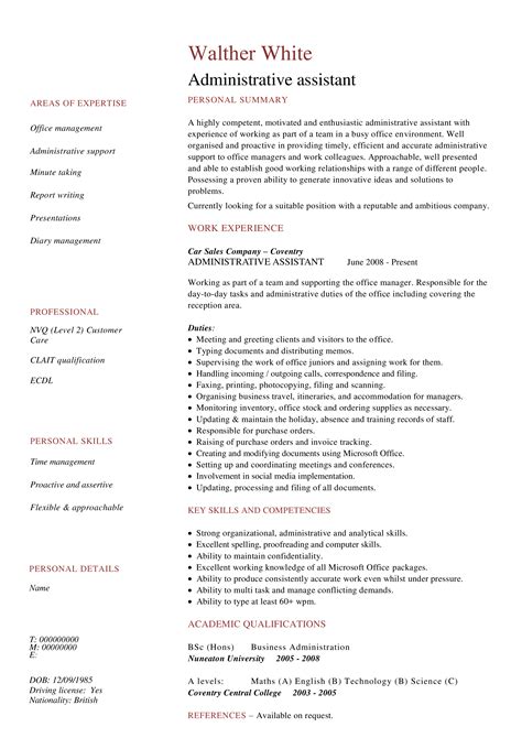 Administrative Work Experience Resume Templates At