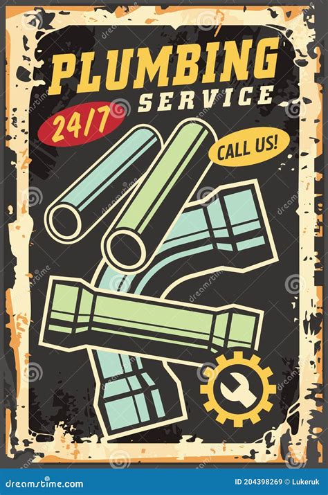 Plumbing Service Vintage Sign With Creative Typography And Water Pipes
