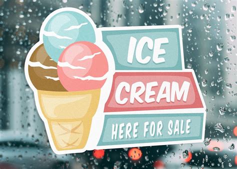 Ice Cream Here For Sale Business Food Large Self Adhesive Window Shop