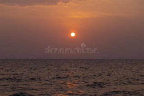 Orange Sunset Landscape With Sea And Red Sun Red Orange Sunset Sky