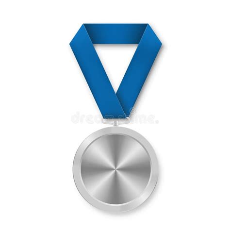 Silver Award Sport Medal For Winners With Blue Ribbon Stock Vector