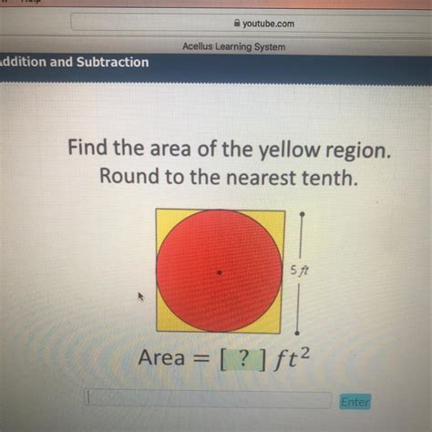 Need Help Very Badly Find The Area Of The Yellow Region Round To The