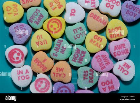 Candy Hearts With Sayings Stock Photo Alamy