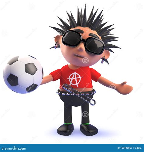 3d Cartoon Vicious Punk Rock Character Holding A Soccer Ball Royalty