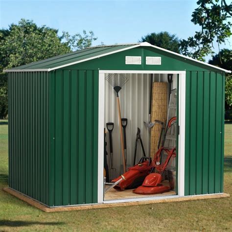Metal Garden Shed 8x10ft In Green White Apex Roof Homegenies