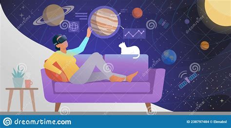 Woman Interacting With Virtual Reality At Home Stock Vector Illustration Of Goggles