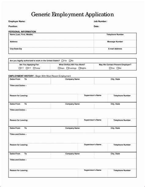 Printable Generic Job Application Form Template Business Psd Excel