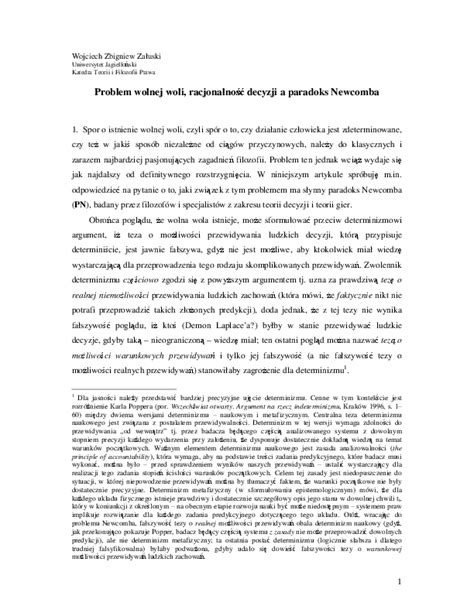 (PDF) Problem wolnej woli a paradoks Newcomba (The Problem ...