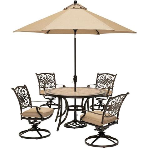 Hanover Monaco 5 Piece Bronze Frame Patio Set With Tan Cushions In The