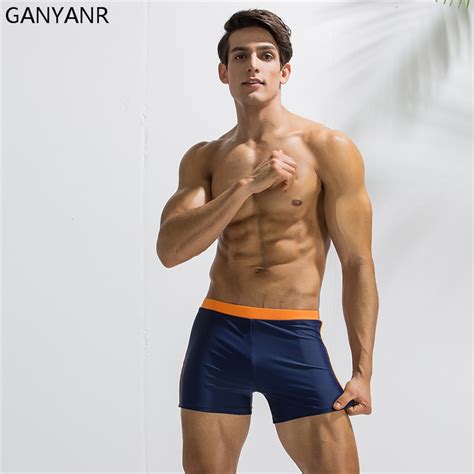 Ganyanr Swimming Trunks Men Swimwear Swimsuit Plus Size Gay Spandex