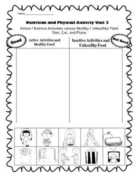 This worksheet is about shopping for food, and healthy food vs junk food. 1st Grade Health - Unit 3: Nutrition and Physical Activity ...