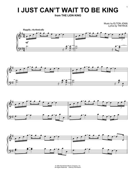 I Just Can't Wait To Be King Sheet Music