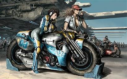 Boobs Science Fiction Motorbikes Cleavage Artwork Wallpapers