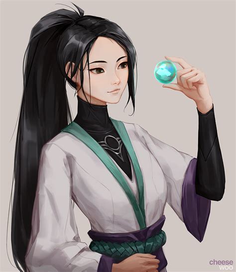 Safebooru 1girl Artist Name Black Hair Black Shirt Brown Eyes Highres Holding Orb Isaac Liew