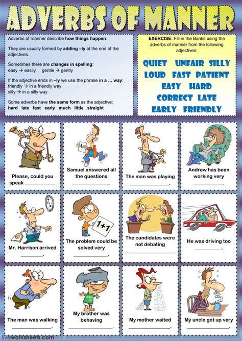 Adverbs of manner tell us how something happens. Adverbs of manner Interactive worksheet