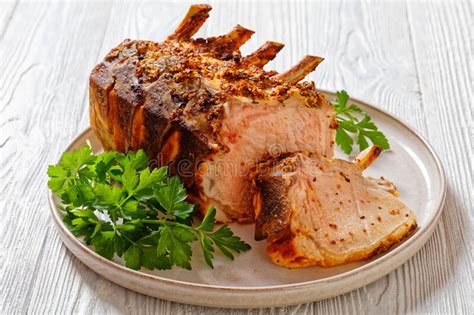 Standing Juicy Pork Rib Roast Top View Stock Image Image Of Roast