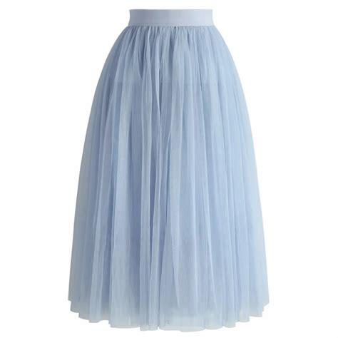 Light Sky Blue Tulle Skirt Elastic Waistline A Line Tee Length Midi