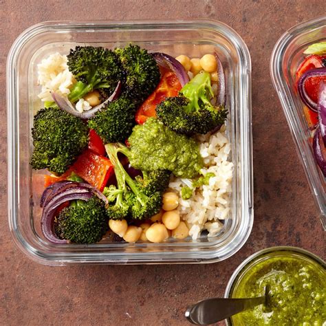 Meal Prep Roasted Vegetable Bowls With Pesto Recipe Eatingwell