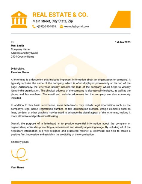 White And Yellow Simple Real Estate Letterhead Template Venngage