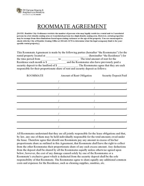 40 Free Roommate Agreement Templates And Forms Word Pdf