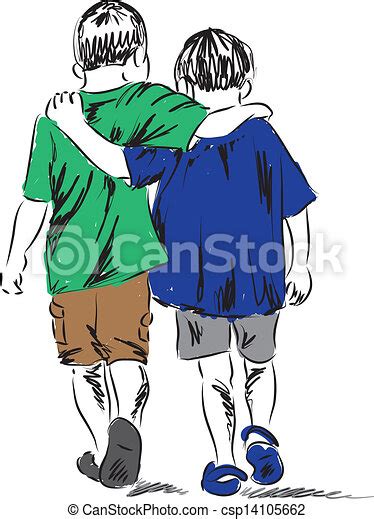 Friends Two Boys Walking Together Illustration Canstock