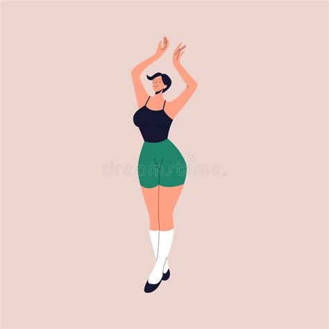 beautiful curvy woman dance to the music while listening to it with earphones feminine cartoon
