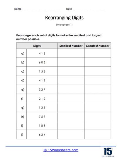 Rearranging Numbers Worksheet