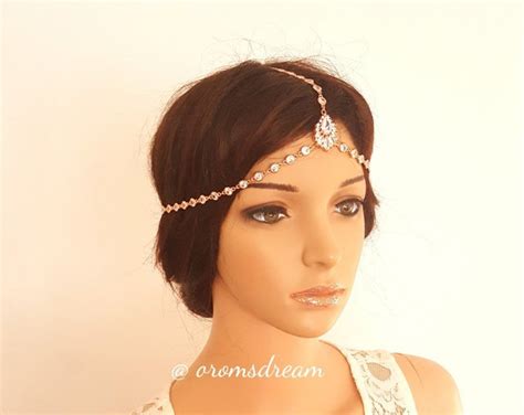 Bohemian Headchain Bridal Headpiece Rose Gold Hair Chain Etsy Uk