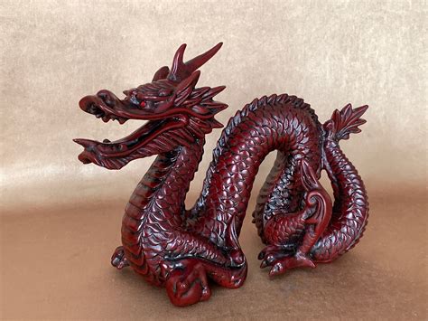 Red Resin Asian Dragon Statue Feng Shui Symbol For Power Strength
