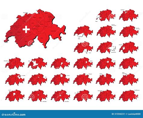 Mapas Das Províncias De Suíça Ilustração Do Vetor Ilustração De Limite Geografia 31594231