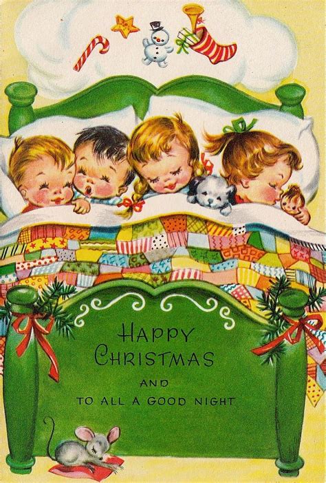 To All A Good Night On Christmas Vintage Holiday Cards Vintage Christmas Cards Retro Christmas