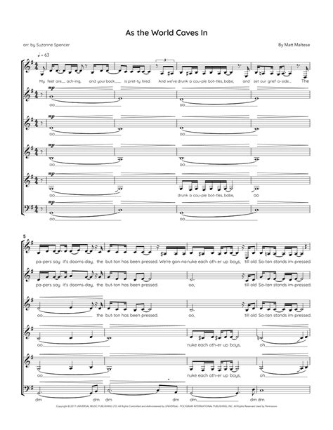 As The World Caves In Sheet Music Matt Maltese 5 Part Choir