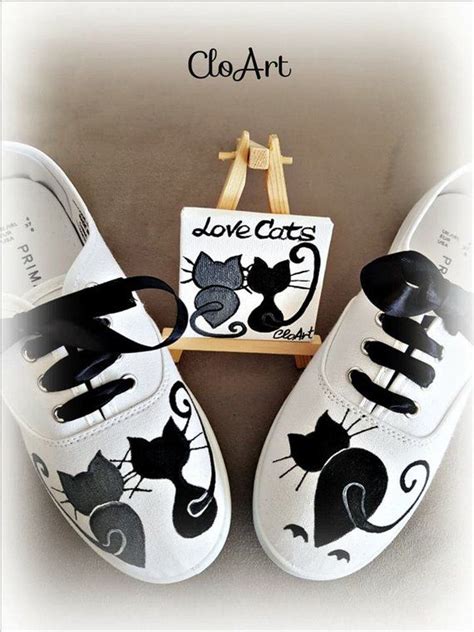 Painted Sneakers With Cats Cats Sneakers Painted Shoes Art Etsy