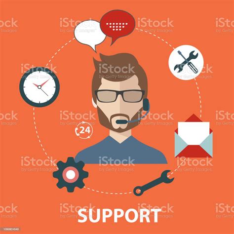 Support Service Concept Flat Design Illustration With Icons Technical
