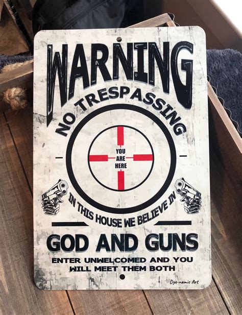 No Trespassing Sign Metal Gun Sign Home Decor Security Etsy